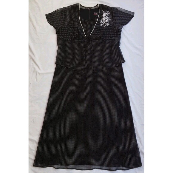 Vintage Dresses & Skirts - VTG 90s Melissa Harper MHM Black White Polka Dot Retro 2 Piece Maxi Dress 14